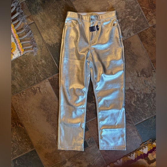 Abercrombie & Fitch Denim - Silver metallic vegan leather pants/jeans.